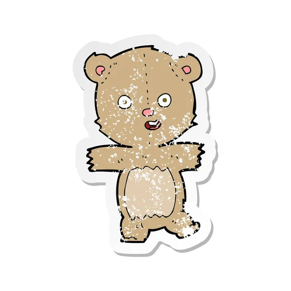 Retro Noodlijdende Sticker Van Een Cartoon Dansen Teddybeer — Stockvector