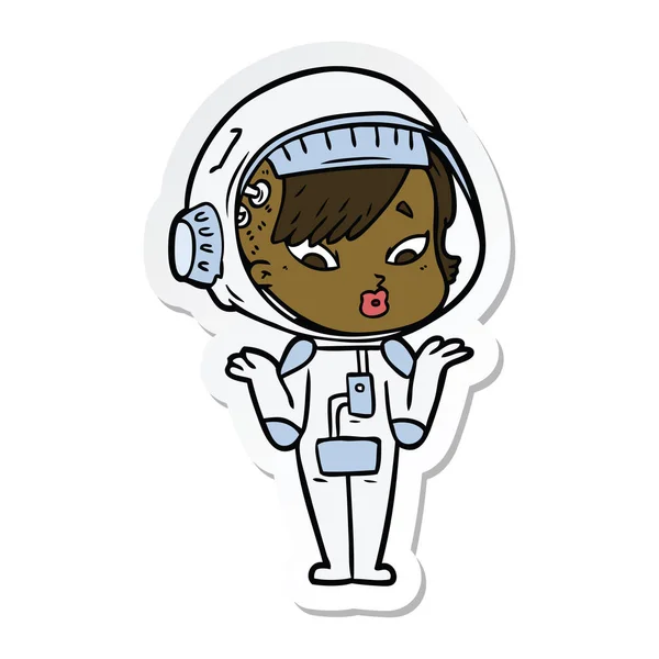 Adesivo di una donna astronauta cartone animato — Vettoriale Stock