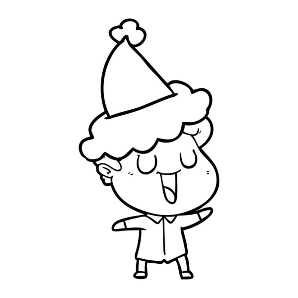 Dessin au trait riant d'un homme portant un chapeau de Père Noël — Image vectorielle