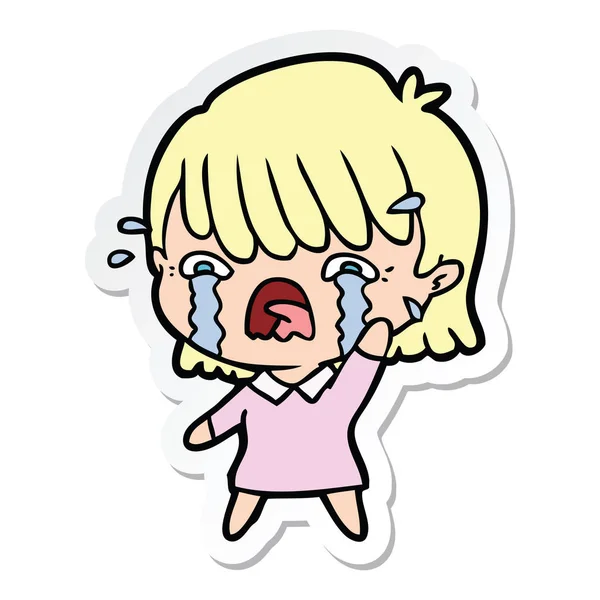 Sticker Cartoon Girl Crying — Stock Vector