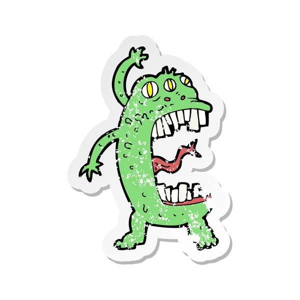 레트로 스티커 만화 미친 괴물의 고민 — 스톡 벡터