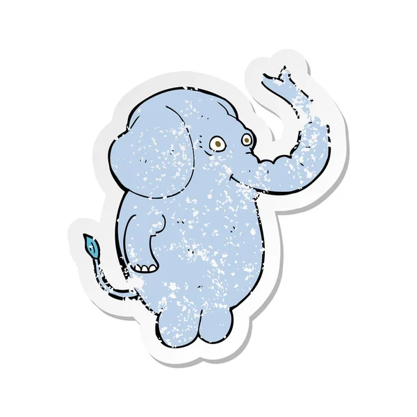 Retro noodlijdende sticker van een grappige cartoon-olifant — Stockvector