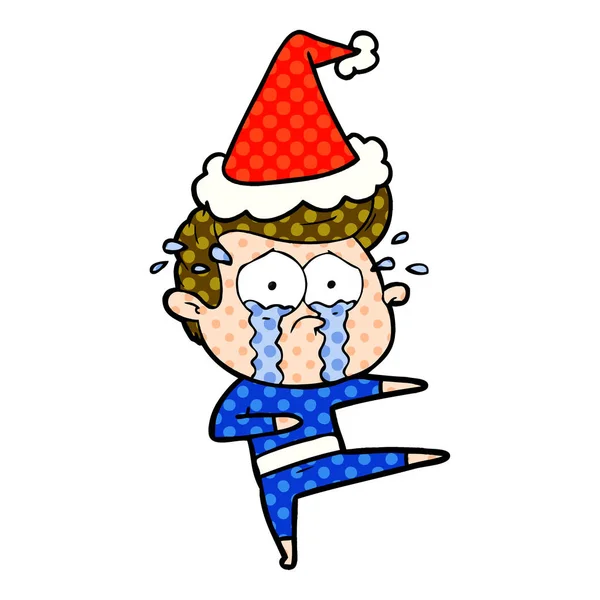 Illustrazione in stile fumetto di un ballerino che piange indossando Santa h — Vettoriale Stock