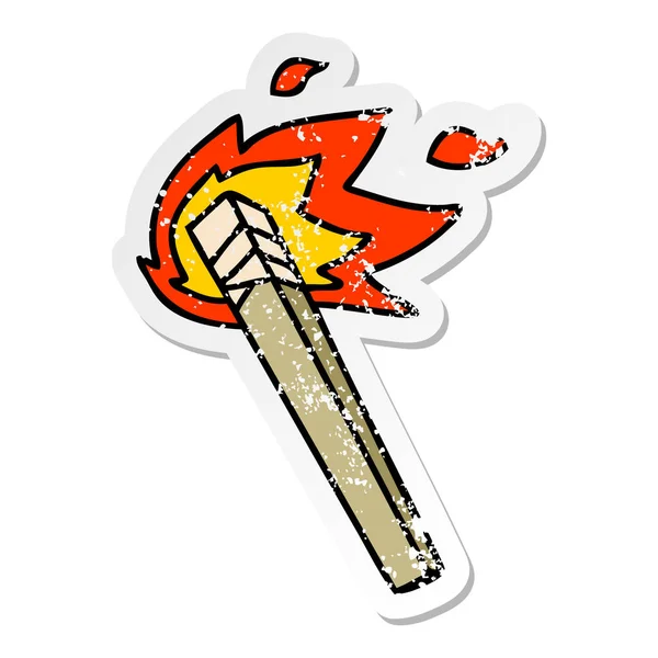 Distressed sticker of a quirky hand drawn cartoon lit torch — Stock Vector