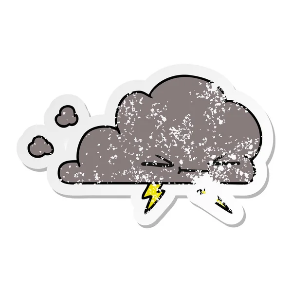 手绘苦恼贴纸卡通一个脾气暴躁的闪电云 — 图库矢量图片