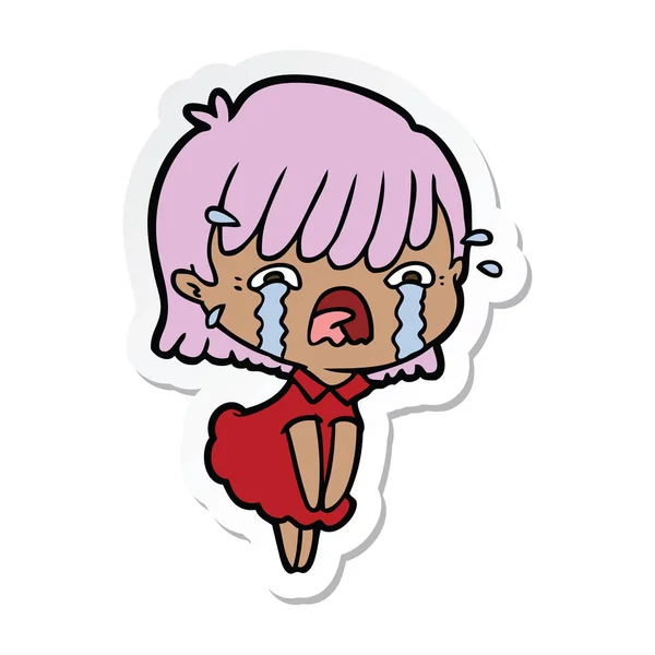 Sticker of a cartoon girl crying — Stock Vector