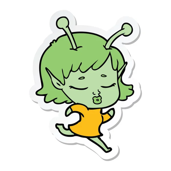 Pegatina Una Chica Alienígena Dibujos Animados — Vector de stock