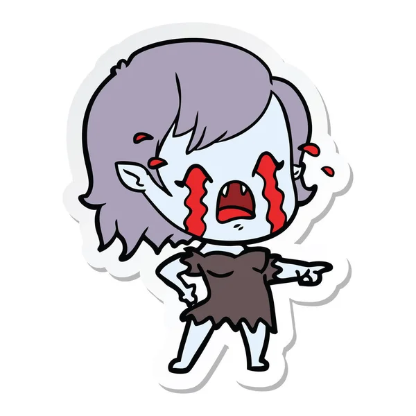 Sticker Cartoon Crying Vampire Girl — Stock Vector