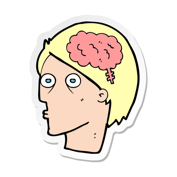 Sticker of a cartoon head with brain symbol — Stock Vector