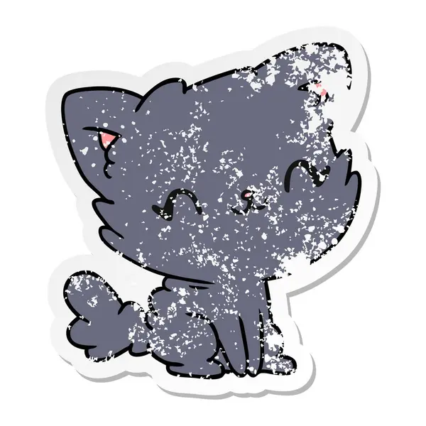 苦恼的贴纸插图可爱的 Kawaii 蓬松的猫 — 图库矢量图片