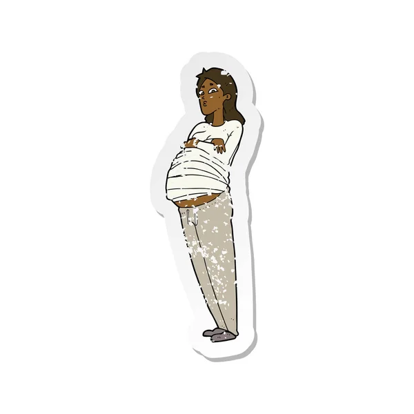 Pegatina Retro Angustiado Una Mujer Embarazada Dibujos Animados — Vector de stock