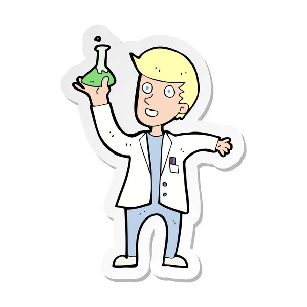 Sticker Cartoon Happy Scientist — Stock Vector