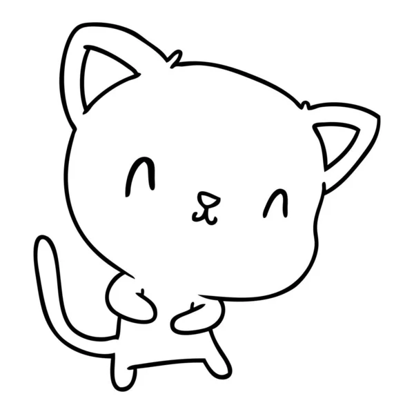 Línea de dibujo de lindo gato kawaii — Vector de stock