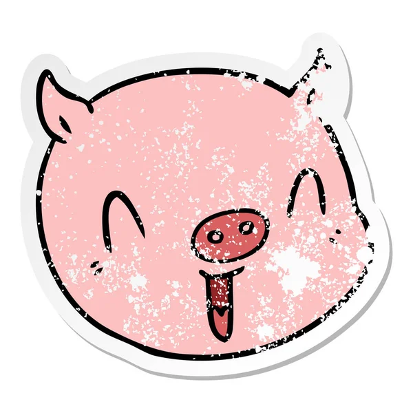 Distressed sticker of a cartoon pig face — Stock Vector