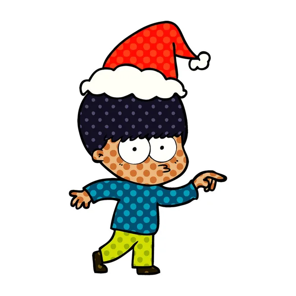 Nervioso Dibujado Mano Historieta Estilo Ilustración Niño Con Sombrero Santa — Vector de stock