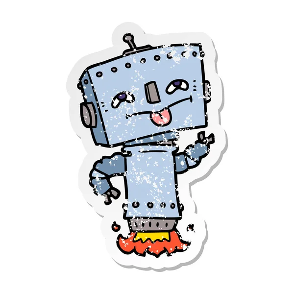 Distressed sticker of a cartoon robot — Stock Vector