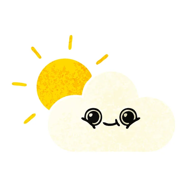 Retro Ilustracja Kreskówka Styl Słońce Chmury — Wektor stockowy