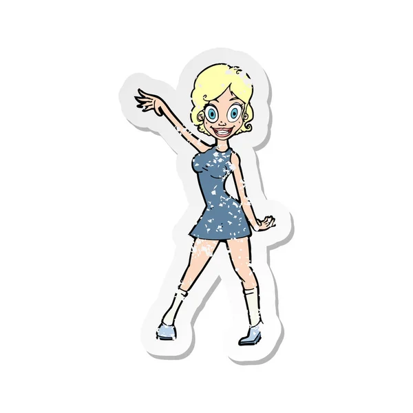 Retro Distressed Sticker Cartoon Party Girl — Stock Vector