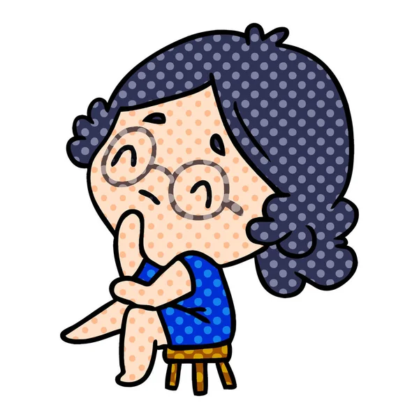 Cartoon Illustration Cute Kawaii Lady — Stock Vector