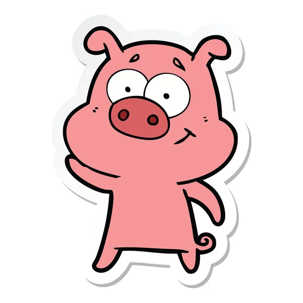 Sticker Happy Cartoon Pig — Stock Vector