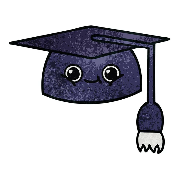 Chapeau de graduation de dessin animé texture grunge rétro — Image vectorielle