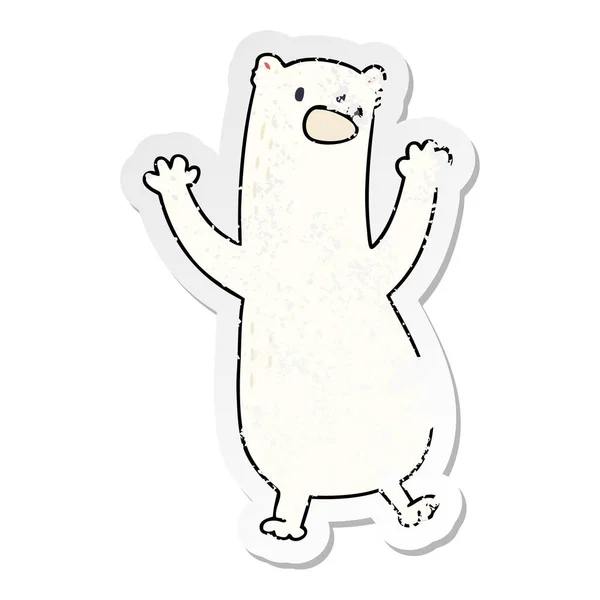 Verontruste Sticker Van Een Eigenzinnige Hand Getrokken Cartoon Ijsbeer — Stockvector