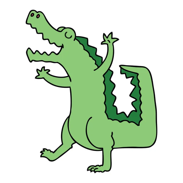 Mão Desenhado Peculiar Desenho Animado Crocodilo —  Vetores de Stock