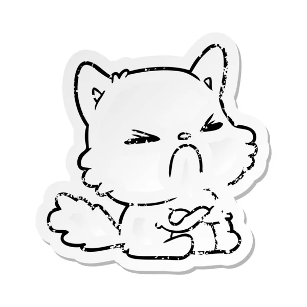 漫画怒っている猫の苦しめられたステッカー — ストックベクタ