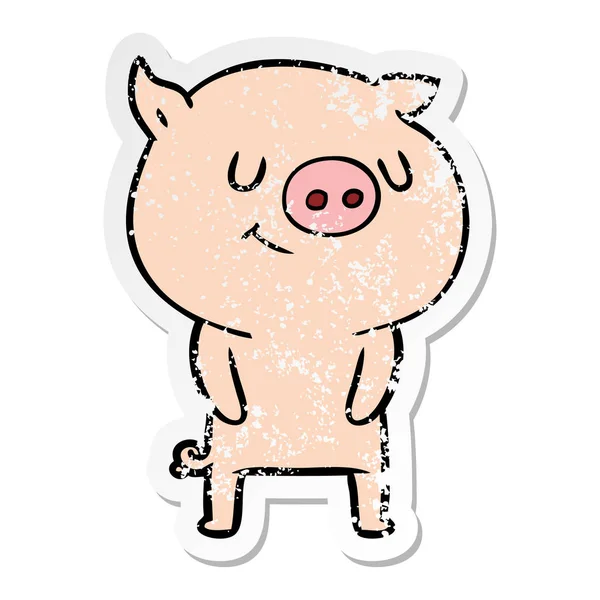 Etiqueta Angustiada Porco Feliz Dos Desenhos Animados — Vetor de Stock