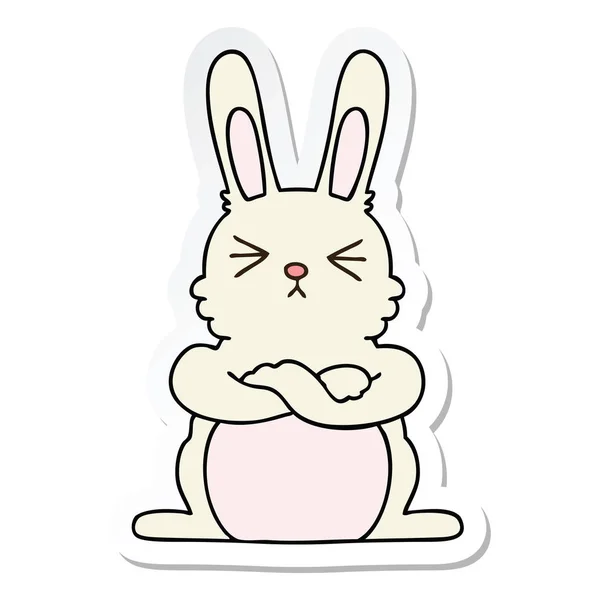 Adesivo di un coniglio cartone animato disegnato a mano eccentrico — Vettoriale Stock