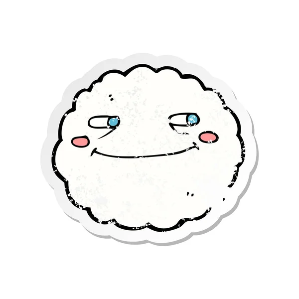 Retro Distressed Sticker Cartoon Happy Cloud — Stock Vector