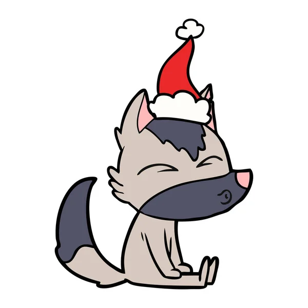 Dessin Main Loup Sifflant Portant Chapeau Père Noël — Image vectorielle