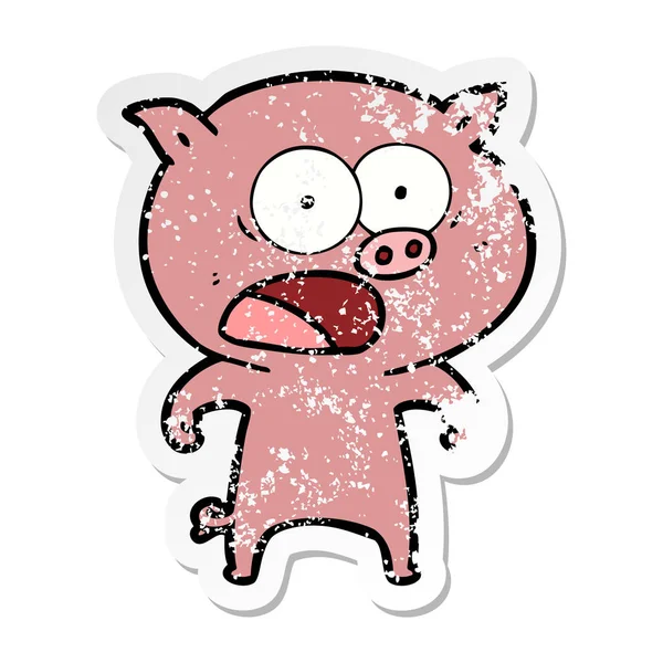 Autocollant Affligé Cochon Dessin Animé Criant — Image vectorielle