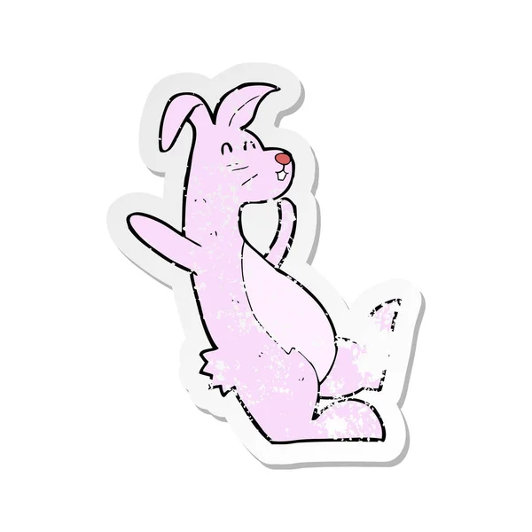 复古苦恼贴纸的卡通粉红色的兔子 — 图库矢量图片