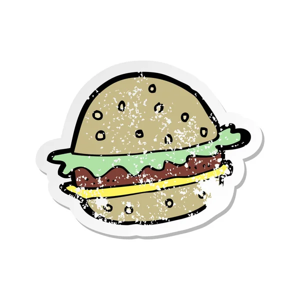 Etiqueta Angustiada Retro Hambúrguer Dos Desenhos Animados — Vetor de Stock