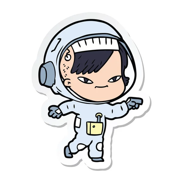 Pegatina Una Mujer Astronauta Dibujos Animados — Vector de stock