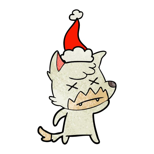 Texturierte Karikatur eines toten Fuchses mit Weihnachtsmütze — Stockvektor