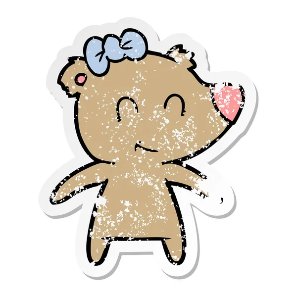 Distressed Sticker Female Bear Cartoon — Stock Vector