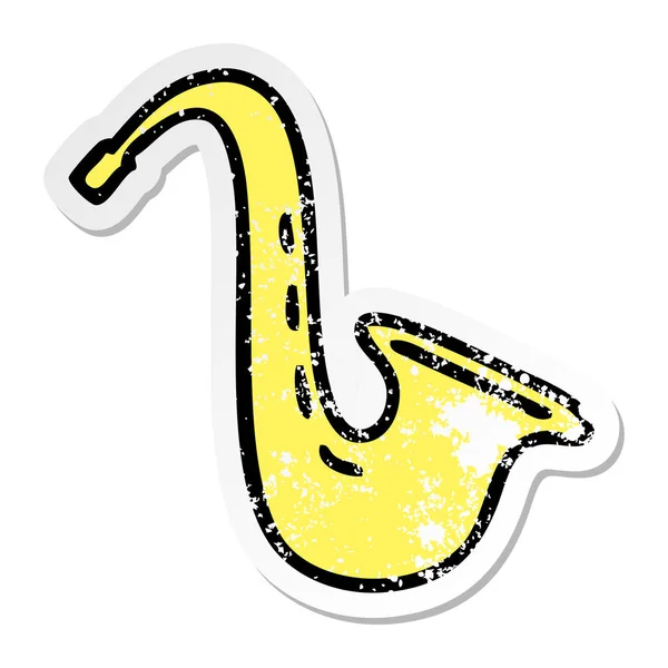 Autocollant Affligé Saxophone Musical Dessin Animé Mignon — Image vectorielle