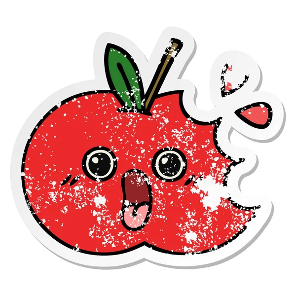 สติกเกอร์ทุกข์ของการ์ตูนน่ารัก แอปเปิ้ลสีแดง — ภาพเวกเตอร์สต็อก