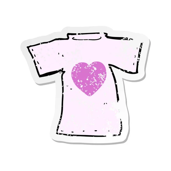 Retro Distressed Sticker Cartoon Love Heart Tee — Stock Vector