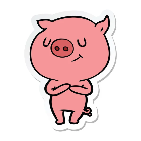 Autocollant d'un cochon de dessin animé heureux — Image vectorielle