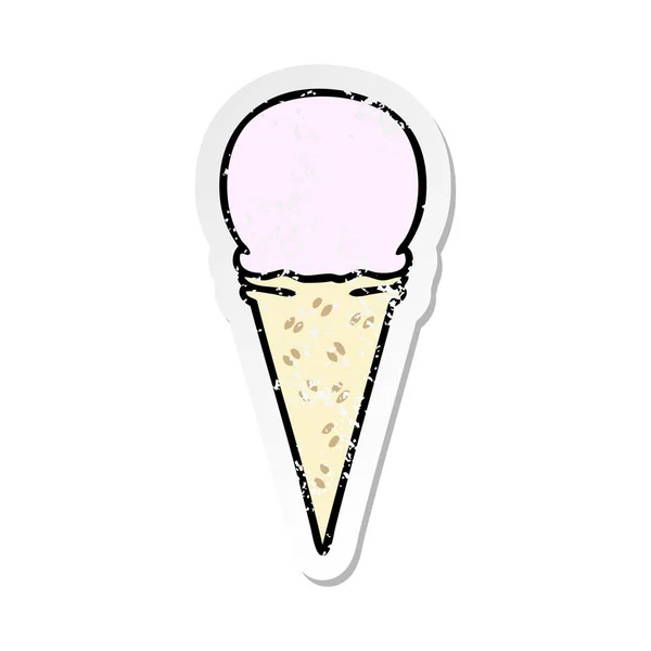 Distressed Sticker Quirky Hand Drawn Cartoon Strawberry Ice Cream Cone — Stock Vector