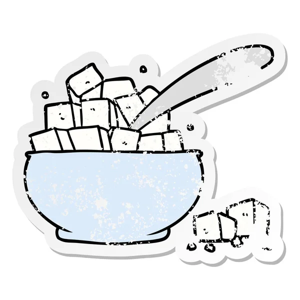 Verontruste Sticker Van Een Cartoon Suikerpot — Stockvector