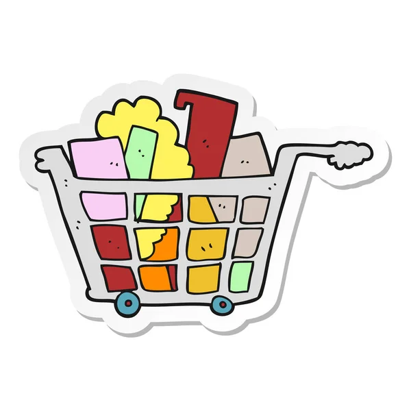 Sticker Cartoon Shopping Trolley — Stock Vector