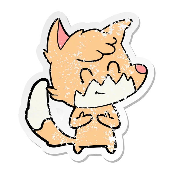 Distressed Sticker Cartoon Friendly Fox — Stock Vector