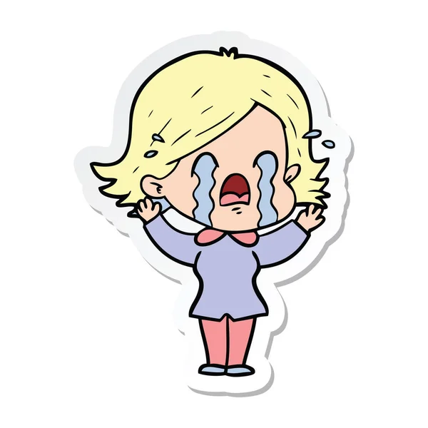 Sticker Cartoon Woman Crying — Stock Vector