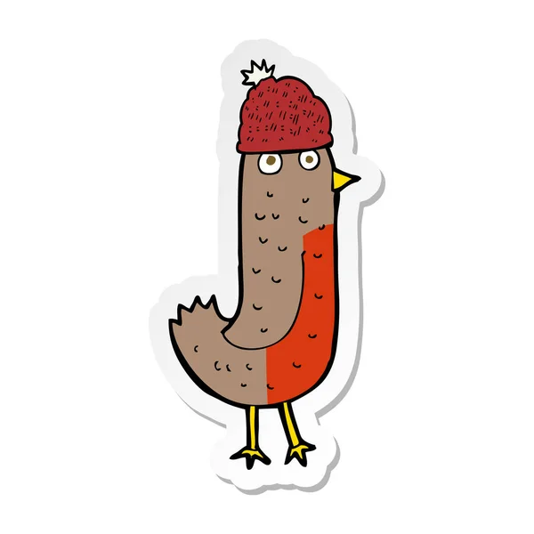 Pegatina Robin Navidad Dibujos Animados Con Sombrero — Vector de stock