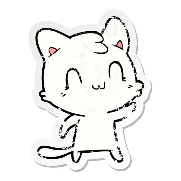 Distressed sticker of a cartoon happy cat — Stock Vector