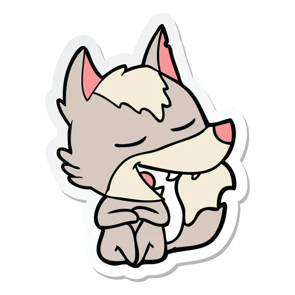 Sticker Van Een Cartoon Wolf Vergadering Lachen — Stockvector